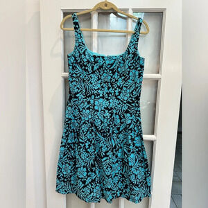 Lauren Ralph Lauren Turquoise & Black Crochet Fit & Flare Shift Dress Size 14P